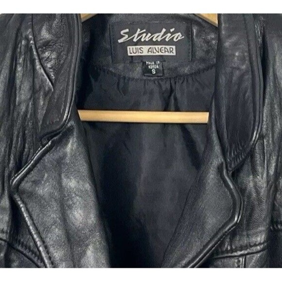 Vintage 90s Cropped Leather Jacket Small Moto Saks Designer Studio Luis Alvear - Picture 3 of 7